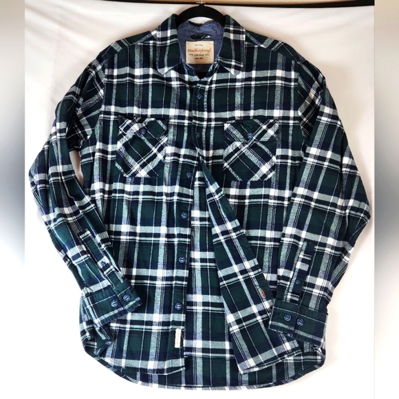 Weatherproof Shirt, Mens Size Medium Green Blue White, Flannel, Plaid, Button Up - Picture 1 of 12